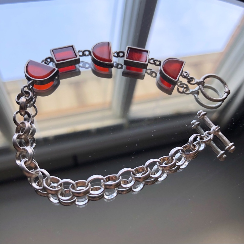 Vintage Sterling Silver & Glass Link Modern artsy bracelet